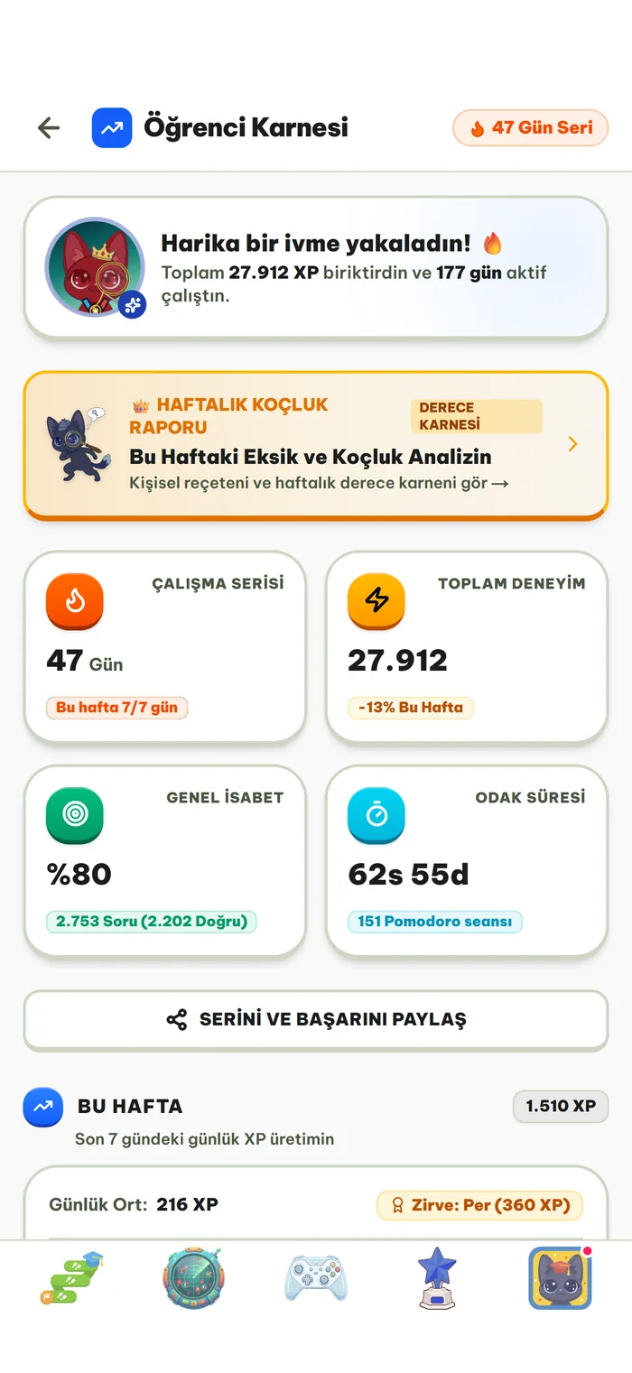Detaylı karne ekranı